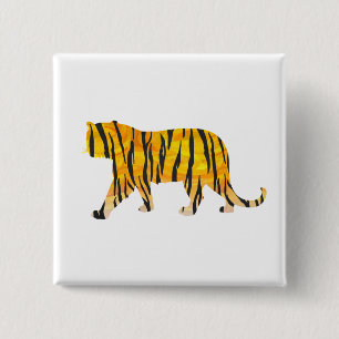 Badge Carré 5 Cm Silhouette Tiger noir et orange