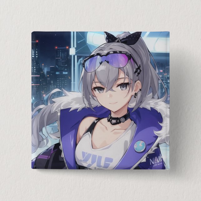 Badge Carré 5 Cm Silver Wolf fan art 1 (Devant)