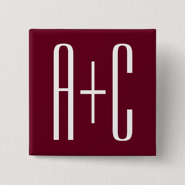Badge Carré 5 Cm Simple Couples | White & Burgundy (Devant)