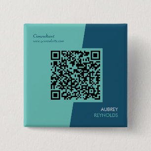 Badge Carré 5 Cm Simple moderne professionnel QR Code bleu vert