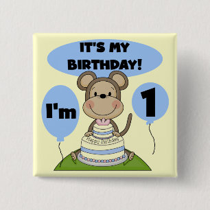 Badge Carré 5 Cm Singe Anniversaire Garçon 1er