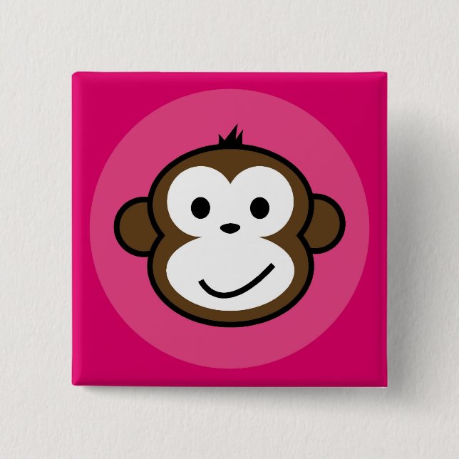 Badge Carré 5 Cm Singe effronté [rose+roses indien] (Devant)