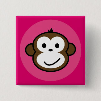 Badge Carré 5 Cm Singe effronté [rose+roses indien]