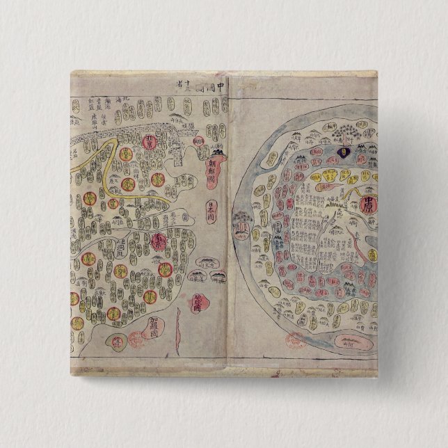 Badge Carré 5 Cm Sino carte coréenne du monde (Devant)