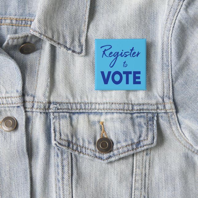 Badge Carré 5 Cm S'inscrire au vote - texte bleu moderne (En situation)