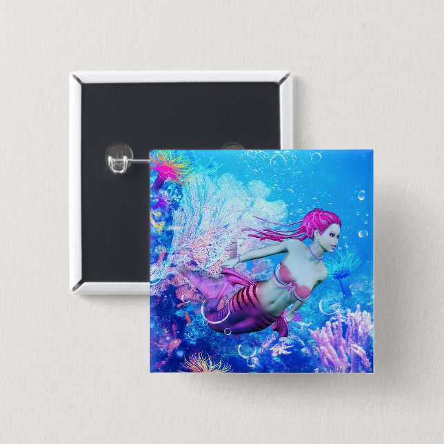 Badge Carré 5 Cm Sirène (Devant & derrière)