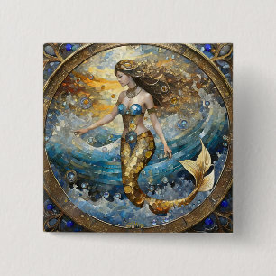 Badge Carré 5 Cm Sirène dans les vagues de l'océan