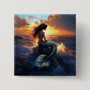 Badge Carré 5 Cm Sirène du coucher de soleil