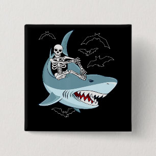 Badge Carré 5 Cm Skeleton équitation requin Drôle cadeaux d'Hallowe