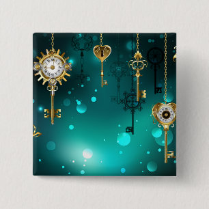 Badge Carré 5 Cm Skeleton Keys on Green Background