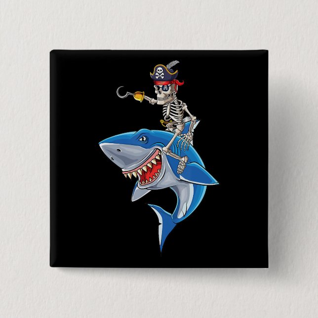 Badge Carré 5 Cm Skeleton Pirate équitation Requin mignonette Garço (Devant)
