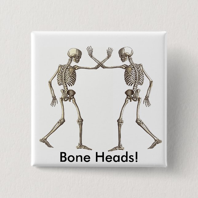 Badge Carré 5 Cm Skeletons de tête d'os (Devant)
