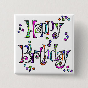 Badge Carré 5 Cm Sketchy Joyeux anniversaire