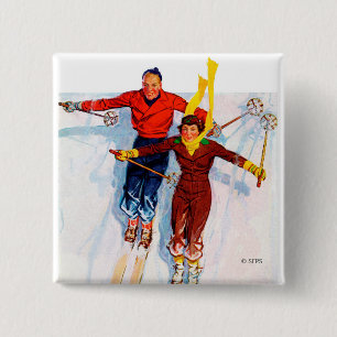 Badge Carré 5 Cm Ski alpin de couples