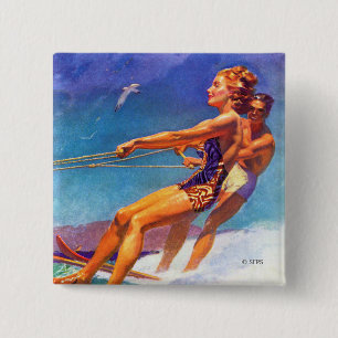 Badge Carré 5 Cm Skier nautique par McClelland Barclay