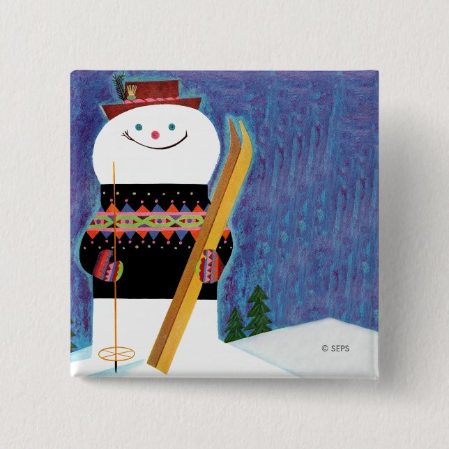 Badge Carré 5 Cm Skis pour Snowman (Devant)