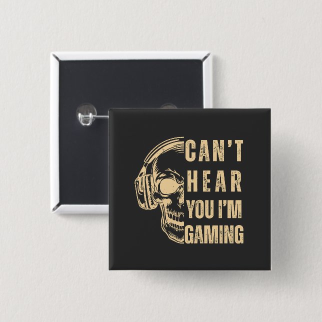 Badge Carré 5 Cm Skull Gamer Art – Can’t Hear You (Devant & derrière)