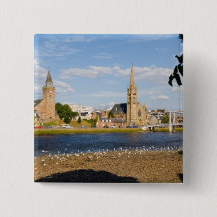 Badge Carré 5 Cm Skyline et rivière de la ville pittoresque d'Inve