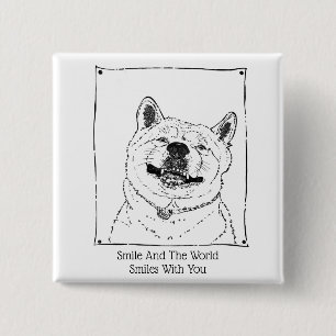 Badge Carré 5 Cm slogan de motivation avec un mignon chien souriant
