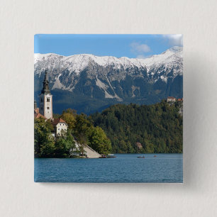 Badge Carré 5 Cm Slovénie, Bled, lac de Bled, île de Bled, Bled 2