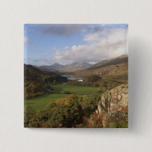 Badge Carré 5 Cm Snowdon depuis Capel Curig, Gwynedd, Pays de Galle