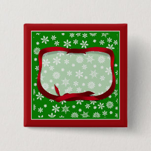 Badge Carré 5 Cm Snowflakes On Green Background