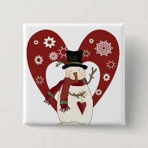 Badge Carré 5 Cm Snowman aime les T-shirts et cadeaux de neige