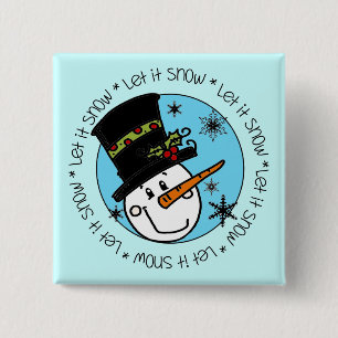 Badge Carré 5 Cm Snowman Laisser Neige