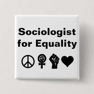 Badge Carré 5 Cm Sociologue pour l'égalité (avec des symboles)