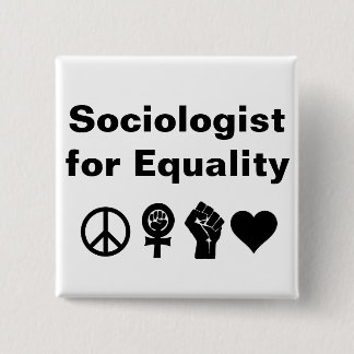 Badge Carré 5 Cm Sociologue pour l'égalité (avec des symboles)