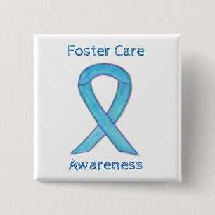 Badge Carré 5 Cm Soins d'accueil Bleu Sensibilisation Ruban Personn