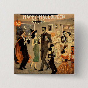 Badge Carré 5 Cm Soirée Martini Halloween Rétro Milieu de Siècle 40