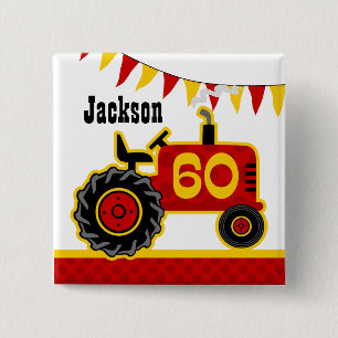 Badge Carré 5 Cm Soixantième anniversaire de tracteur rouge