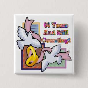Badge Carré 5 Cm soixantième Bouton d'anniversaire de mariage