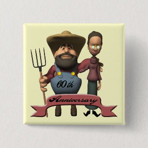 Badge Carré 5 Cm soixantième Bouton d'anniversaire de mariage