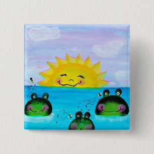 Badge Carré 5 Cm SOLEIL et bouton de grenouilles