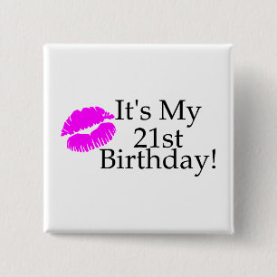 Badge Carré 5 Cm Son mon 21ème anniversaire (baiser)