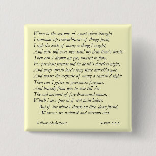 Badge Carré 5 Cm Sonnet # 30 par William Shakespeare