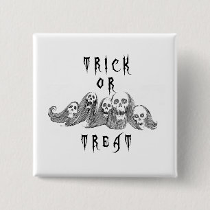 Badge Carré 5 Cm Sorcières d'Halloween Friandise ou Farce