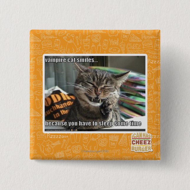 Badge Carré 5 Cm sourires de chat de vampire (Devant)