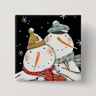 Badge Carré 5 Cm Sourires modernes de bonhommes de neige