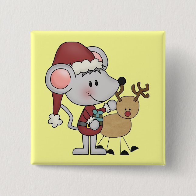 Badge Carré 5 Cm Souris de Noël et (Devant)