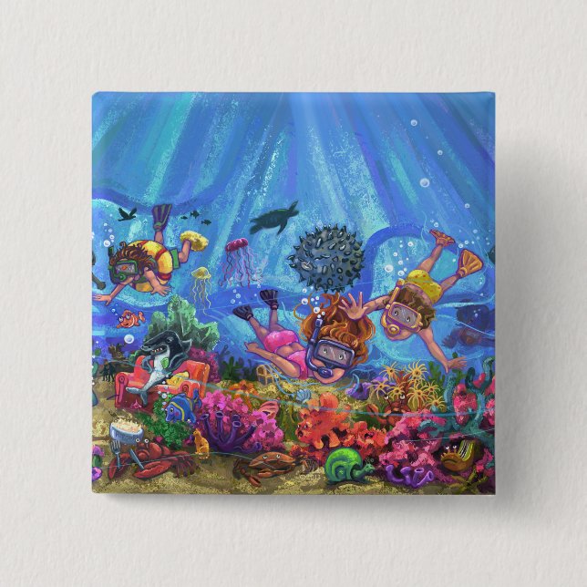 Badge Carré 5 Cm Sous la mer (Devant)