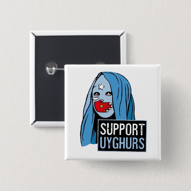 Badge Carré 5 Cm Soutenez les Ouïghours (Devant & derrière)