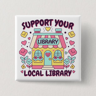 Badge Carré 5 Cm Soutenez votre bibliothèque locale