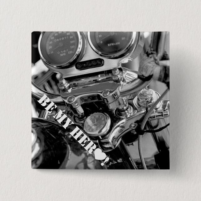 Badge Carré 5 Cm Soyez mon héros ! Vrroom ! ! Bouton (Devant)