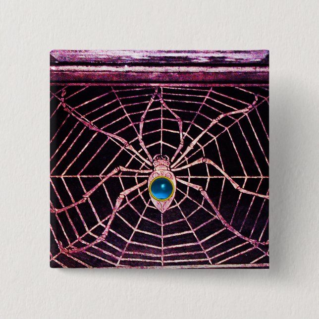 Badge Carré 5 Cm SPIDER ET WEB Bleu Sapphire Noir (Devant)