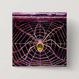 Badge Carré 5 Cm SPIDER ET WEB Jaune Topaz Noir
