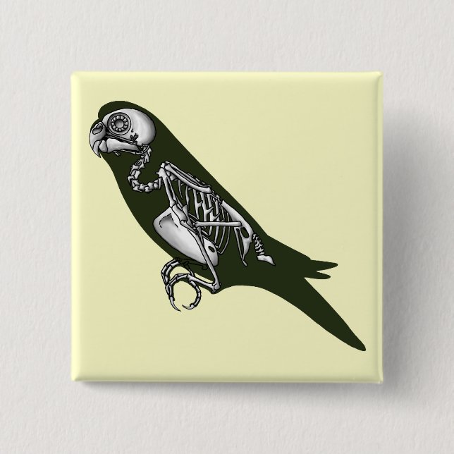 Badge Carré 5 Cm Squelette de Budgie (Devant)