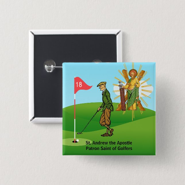 Badge Carré 5 Cm St. Andrew et Dapper Homme Golfer (Devant & derrière)